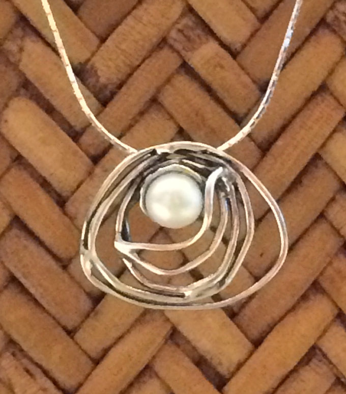 abstract pendant with pearl necklace by Tamir Zuman