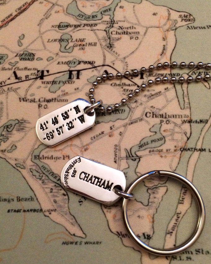 LANDMARK COORDINATES™ stamped sterling tags - key ring or chain