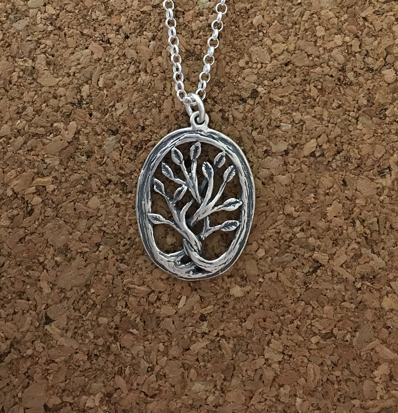 Sterling silver oval tree of life necklace