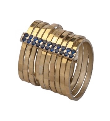 10 band gold ring & sapphires by Ithil