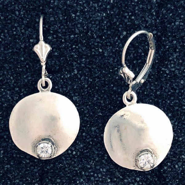 Sterling Disk With CZ Earring